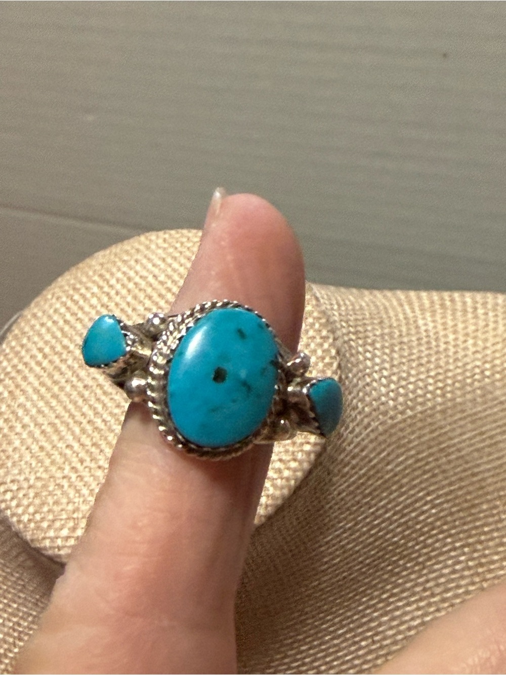 Turquoise Three-Stone Sterling Ring - Blue Turquoise Accent